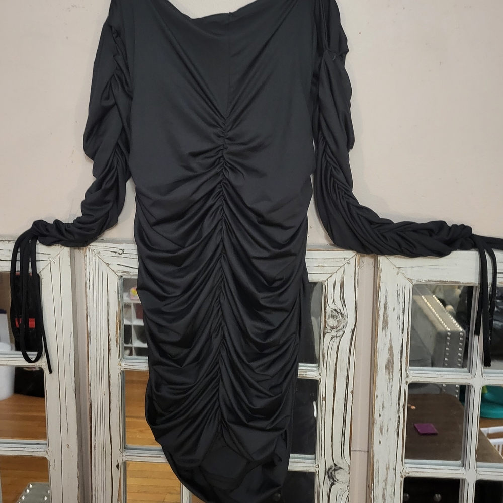 Black Ruched Mini Dress GUC Size L